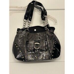Kathy Van Zealand Y2K Faux Leather Snakeskin Shoulder Bag Women Black Gray Purse